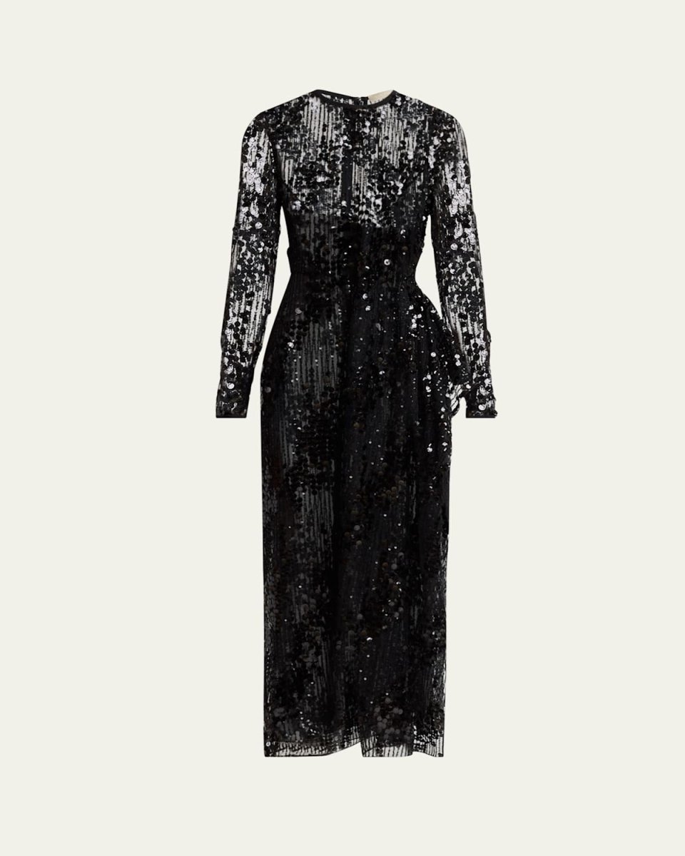 Sequined Long-Sleeve Midi Dress